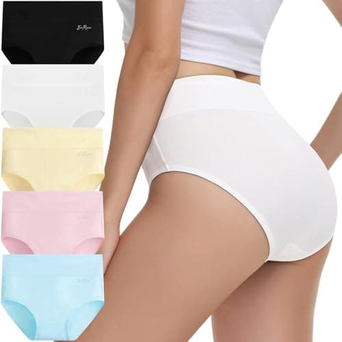 Image of IceReco Womens Knickers for Women Multipack of 5 Cotton Underwear Women Ladies Knickers Size 16 Black White Pink Yellow Blue Womens Full Briefs Women's Underwear Soft Comfortable