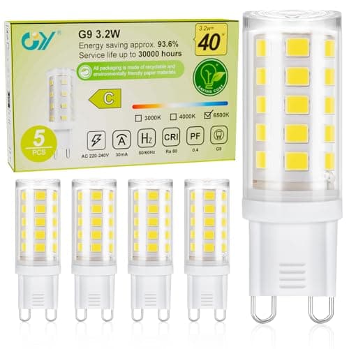 Image of GY G9 LED Bulbs,3.2W Cool White 6500K Energy Saving Light Bulbs,Equivalent to 40W,520 Lumen No Flicker, Not Dimmable for Home Lighting Decor,5 Pack