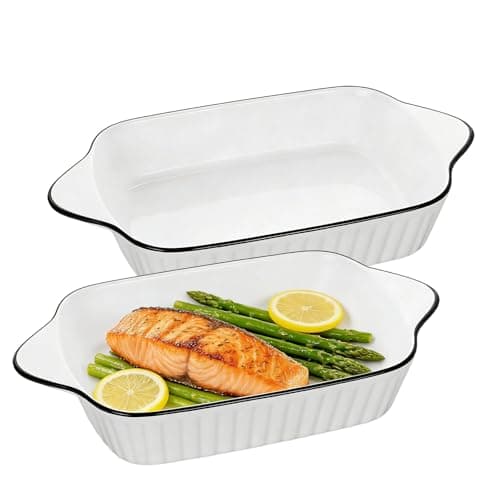 Image of Lasagna Baking Dish, Ceramic Baking Dishes, 10.5in Rectangular Bakeware with Handles, Shepherds Pie Bakeware, Oven Safe & Microwave Safe (Rectangular - 2 Pack)