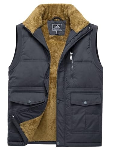 Image of TACVASEN Gilet for Men Winter Body Warmer Hiking Outerwear Gilets Sleeveless Fleece Waterproof Jackets with Pockets Dark Grey 3XL