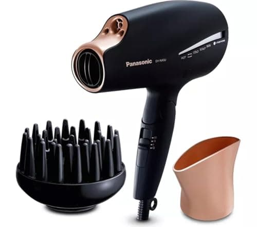 Image of Panasonic EH-NA9J-K895 Advanced Folding Hair Dryer with Diffuser, Nanoe & Double Mineral Technology — Reduces Frizz, Damage and Split Ends, Black & Rose Gold