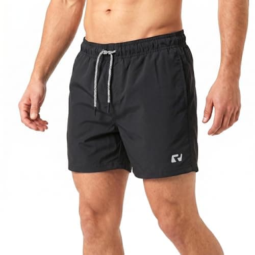 Image of RIPT Men’s Quick Dry Swim Shorts with Mesh Lining Drawstring Waist UV50 Sun Protection Beach & Swimming Trunks (Black, L)