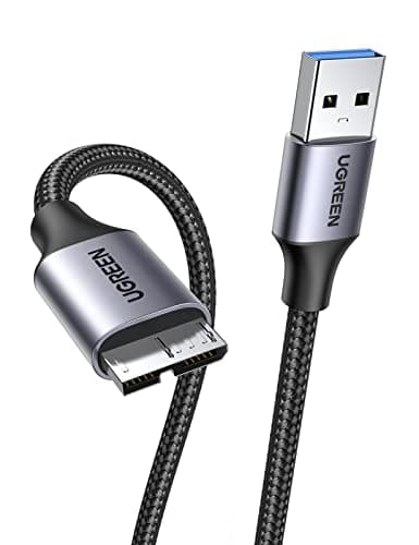 Image of UGREEN Hard Drive Cable Braided USB 3.0 Micro B Lead 0.5M 5Gbps SuperSpeed 4TB Max Compatible with External Hard Drive, WD Element, Seagate Expansion, LaCie Rugged, Toshiba Canvio, Maxtor (0.5M)