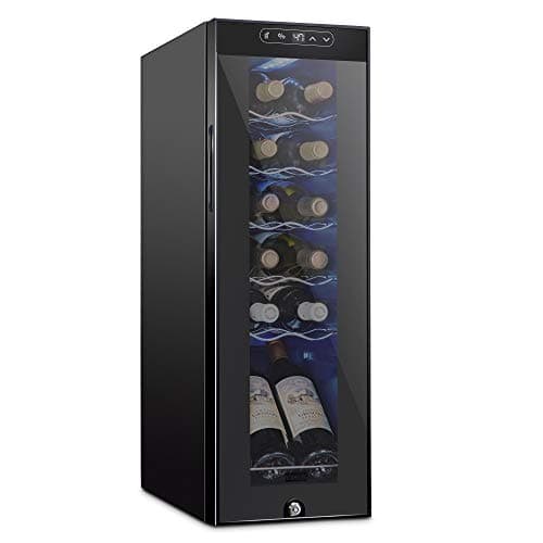 Image of Schmecke 12 Bottle Compressor Wine Cooler Refrigerator w/Lock | Large Freestanding Wine Cellar | 41f-64f Digital Temperature Control Wine Fridge For Red, White, Champagne or Sparkling Wine - Black