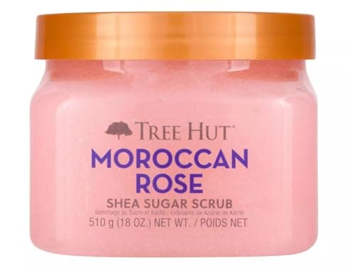 Image of Tree Hut Moroccan Rose Shea Sugar Scrub | Exfoliating Body Scrub Removes Dead, Dry Skin for a Soft & Hydrated Feel | Nourishing Essential Body Care | 18 fl oz.