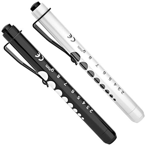Image of Pen Torch, RISEMART Diagnostic Penlight, 2PCS Reusable LED Pen Light with Pupil Gauge for Nurses Doctors with Pocket Clip (Black and White)