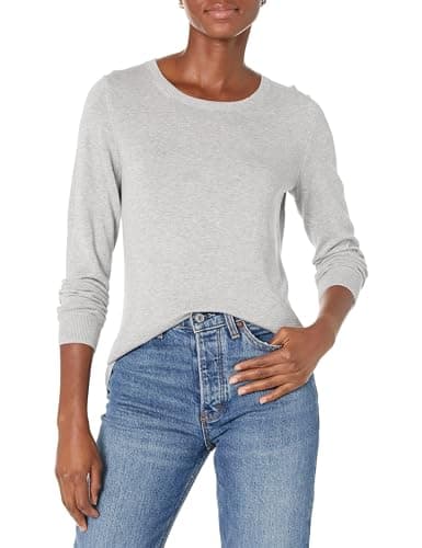 Image of Amazon Essentials Women's Long-Sleeve Lightweight Crewneck Jumper (Available in Plus Size), Light Grey Heather, M