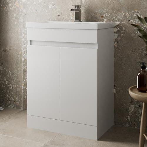 Image of Artis® 600mm Bathroom Vanity Unit With Wash Basin Ceramic Sink, Single Tap Hole, 2 Double Door, Cloakroom Storage Furniture Under Basin Cabinet, Soft Close, Freestanding Cabinets, White Gloss