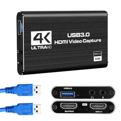 Image of 4K HDMI Video Capture Card USB 3.0 Video Capture Device Full HD 1080P 60FPS Game Recording for Live Stream PS5 PS4 Xbox Nintendo Switch Camera PC OBS (Black)