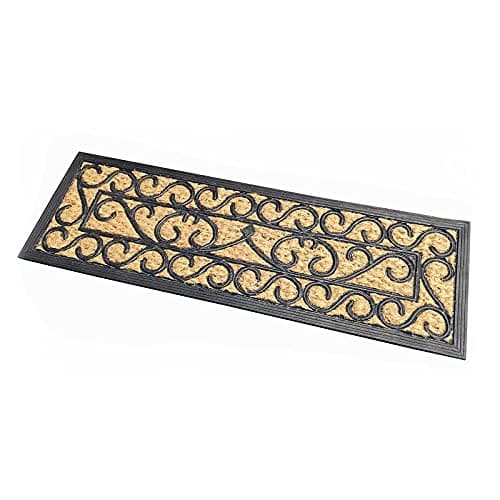Image of HOMESCAPES Door Mat Scroll Design 100% Natural Coir 25 x 75 cm with Rubber Non-Slip Back Indoor and Outdoor Doormat