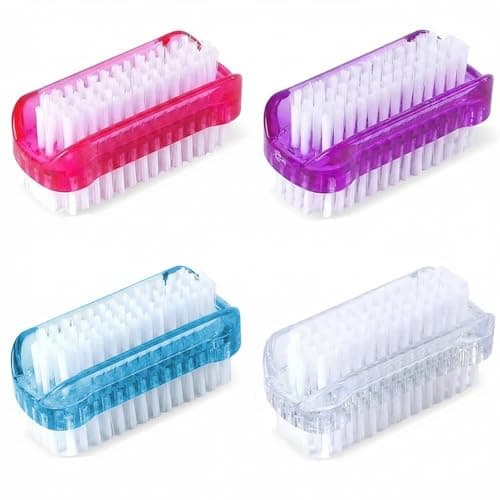 Image of zoerbufan 4 Pcs Double Sided Nail Brush, Handle Nail Brushes, Plastic Fingernail Cleaning Brushes for Every Day Use, Kids Nail Scrubbing Brushes for Hands Feet Nails (4 Color)