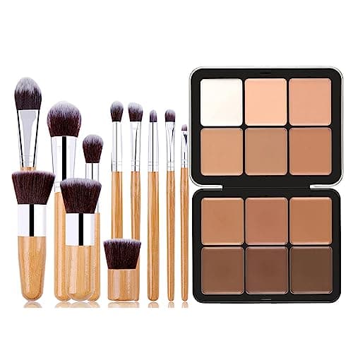 Image of Professional Makeup Cream Contour Palette, MKNZOME 12 Colours Concealer Full Coverage & Makeup Brush Set Contour Concealer Palette Contouring Face Make Up Gift for Women Girls