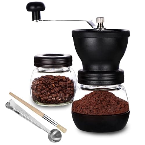 Image of PARACITY Manual Coffee Bean Grinder with 2 Glass Jars(11oz Each), Hand Coffee Grinder Mill with Ceramic Burr, Hand Crank/Handheld, Small Portable Coffee Grinders with Brush/Spoon for Camping