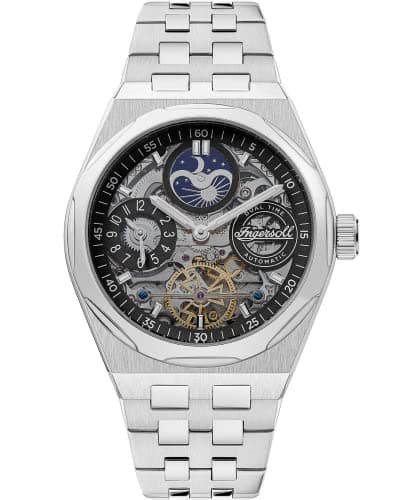 Image of Ingersoll 1892 The Broadway Mens 43mm Automatic Watch with Black Dial and Stainless Steel Bracelet - I12901
