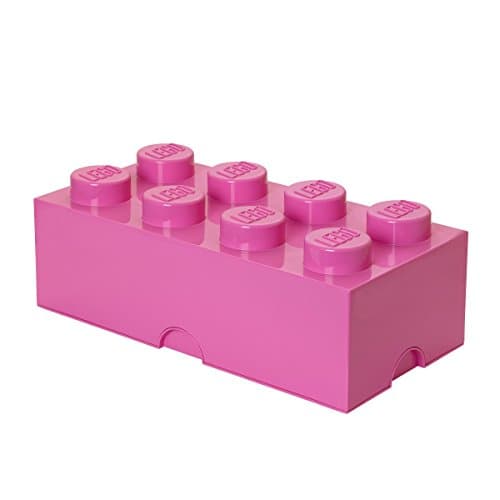 Image of LEGO Storage Brick 8 Knobs PINK - Stackable Plastic Storage Box with Lid for Kids and Adults, Ideal Desk Organizer and Toy Box - 12.1L Capacity