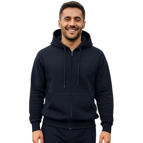 Image of Urban Road Men’s Plain Fleece Zip Hoodie – Full Zip Hooded Sweatshirt with Pockets, 50/50 Cotton Polyester, Casual & Workwear, Regular & Plus Sizes Navy