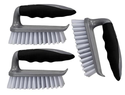 Image of Best House | Scrubbing Brushes | Non-Slip Soft Grip Handle | Grey Black | 3 Pcs | Heavy Duty with Stiff Bristles | Household Cleaning Brush for Indoor & Outdoor, Bathroom, Kitchen, Carpet, Floor