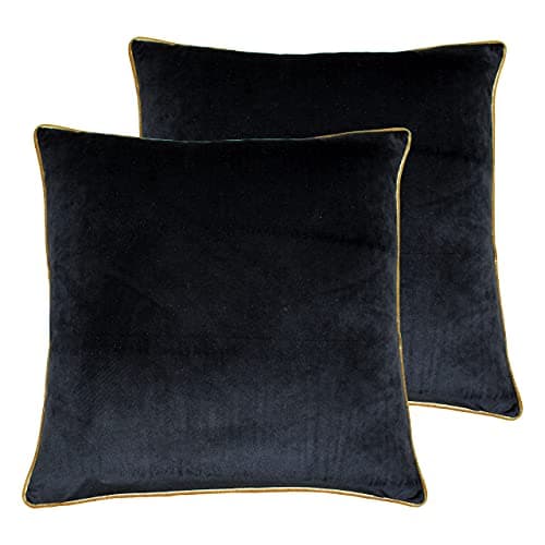 Image of Paoletti Meridian Feather Filled Cushions (Twin Pack), Polyester, Black/Gold