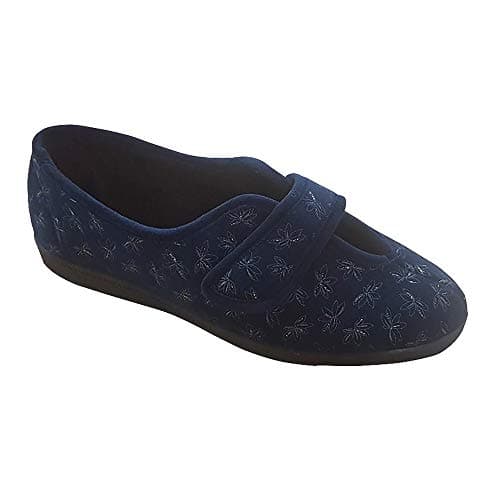 Image of Sleepers Ivy Floral V Throat Touch Fastening Slippers - Navy Blue - Size 9 UK