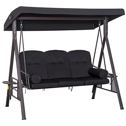 Image of Outsunny 3 Seater Canopy Swing Chair, Outdoor Garden Swing Seat w/Top Roof and Cushions, Black