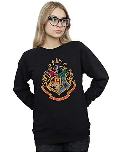Image of Harry Potter Women's Hogwarts Crest Gold Ink Sweatshirt Black X-Large
