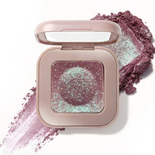 Image of Holographic Eyeshadow, Duochrome Color Shift Glitter & Iridescent Highlighter, Multicolor Metallic Eyeshadow Palette, Long-Wear & Highly Pigmented Eye Powder for Festival Rave, Plum Mauve (#02)
