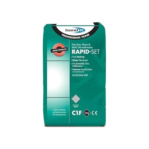 Image of Bond It Rapid Set Tile Adhesive - Fast Setting Cement Based Tile Grout - Walls & Floors - Grey (10KG)