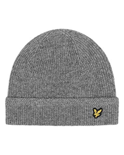 Image of Lyle & Scott Mens Racked Rib Beanie Hat - Mid Grey Marl - One Size