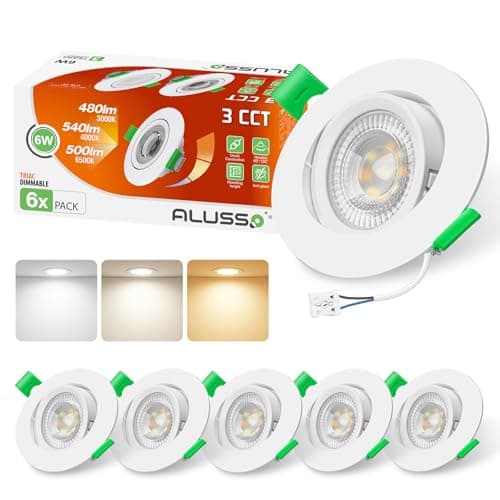 Image of ALUSSO LED Recessed Ceiling Lights 230V 6W 540lm, Downlight for Ceiling, Dimmable 3CCT Warm White 3000K Neutral White 4000K Cool White 6500K, Swivel Spotlights for Bathroom, Ø75mm White 6Pack