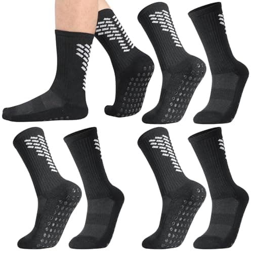 Image of Zuimei 3 Pairs Football Grip Socks for Men Football Socks Anti-slip Sports Socks Breathable Soccer Socks with Rubber Pads for Football Basketball Soccer Volleyball Running, black