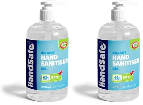 Image of Handsafe - Sanitiser Gel - Hospital Grade Hand Sanitiser, Kills 99.9%+ Bacteria & Viruses, 250ml Alcohol Based Anti Bacterial Fast Acting Formula (Pack of 2)