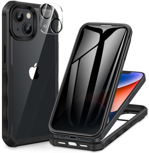 Image of CENHUFO Compatible with iPhone 14/13 Case Built-in Privacy Screen Protector with Camera Lens Protector, 360°Full Body Shockproof Case for iPhone 13/14 with Anti Spy Screen Protector -Black
