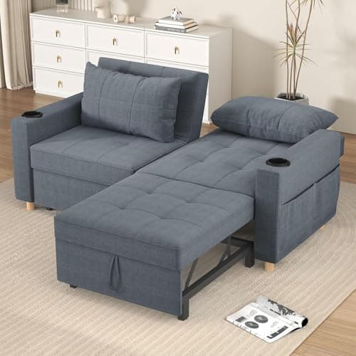 Image of YODOLLA 2-Seater 3-in-1 Convertible Sofa Bed Sleeper, Pull Out Couch Bed with Adjustable Backrest, forfor Living Room Apartment Bedroom-Dark Grey