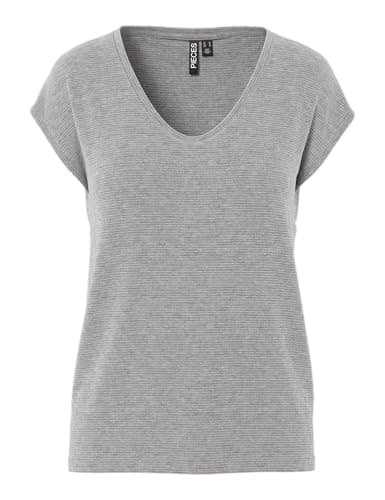 Image of PIECES Women's Pcbillo Tee_lurex Stripes T-Shirt, Grey (Light Grey Melange Detail:lurex Grey), S