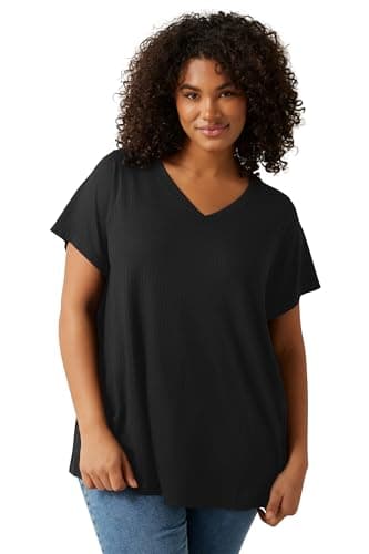 Image of EVANS Curve Premium Ribbed Modal Blend T-Shirt - Women's - Plus Size Curve Black