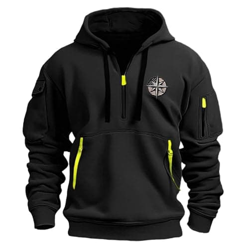 Image of Generisch Hoodie Men's Hoodie with Zip Embroidered Patch on the Arm Pullover Hoodie College Hoodie, black, XXL
