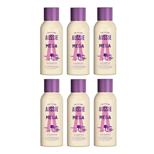 Image of Aussie Mega Shampoo with Australian Blue Mountain Eucalyptus Extract, Mini Travel Size, 90ml, 6 Pack