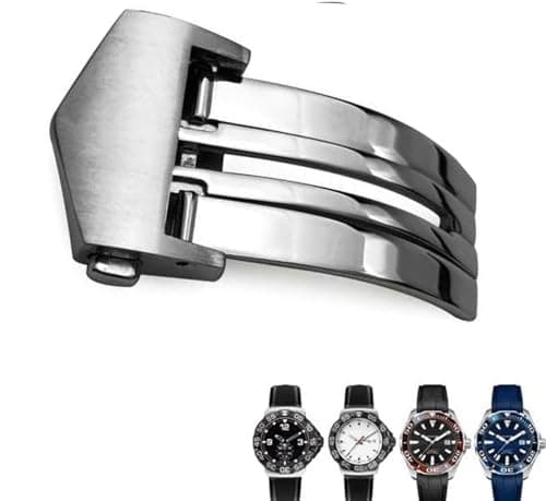 Image of YOLIONU Black Rose Gold Watch Clasp 316L Stainless Steel Deployment Buckle for Tag Heuer CARRERA AQUARACER for Men Bracelet(Silver)