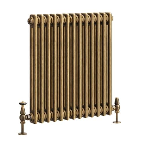 Image of Go Bathrooms Traditional Double Column Radiator 600mm x 605mm Antique Brass Finish 2 Column Panels Designer Cast Iron Style Radiator Central Heating | Clover