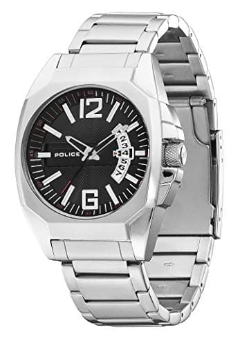 Image of Police Interstate Men's Quartz Watch with Black Dial Analogue Display and Silver Stainless Steel Bracelet 12897JS/02M