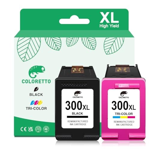 Image of COLORETTO Printer Ink Cartridge 300XL Replacement for HP 300 XL Compatible with HP ENVY 100 110 120 Deskjet F4280 F4580 D2660 D5560 F2480 PhotoSmart C4600 C4680 C4780 Black and Colour High Yield