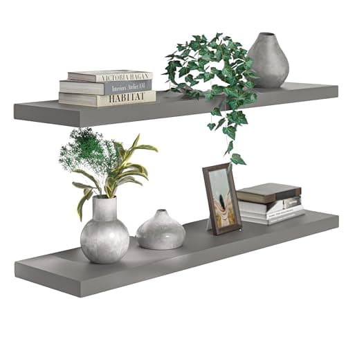 Image of CASARIA® Set of 2 70cmx23cm Matt Grey Floating Shelf Including Bracket | Wall Shelving Living Room Kitchen Bedroom Office | 38mm Thick | Hidden Wall Fixing | 15kg capacity MDF