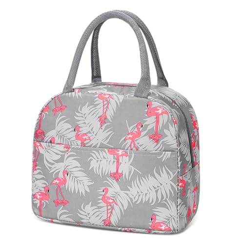 Image of TIECHI Insulated Lunch Bag, Small Cool Bag Lunch Box for Adults Kids, Thermal Water-Resistant Pack Lunch Box Bags for Work, School, Picnic, Outdoor (Grey Flamingo)