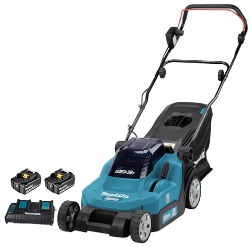 Image of Makita DLM382PM2 Twin 18V (36V) Li-ion LXT 38cm Lawn Mower complete with 2 x 4.0 Ah Batteries and Twin Port Charger