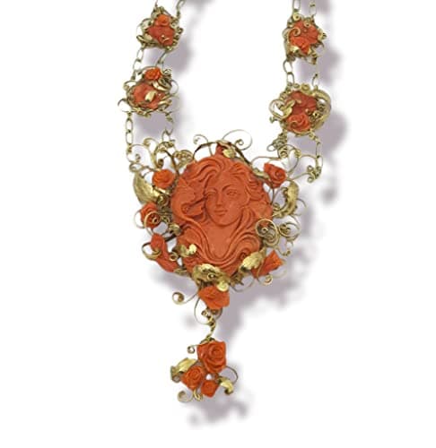 Image of Necklace woman coral - necklace natural coral - coral engraved - woman gift - mother gift - made in italy - coral or momo coral - coral sculpture - gold necklace - 14kt gold