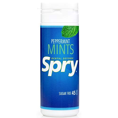 Image of Spry Xylitol Peppermint Mints Sugar Free Candy - Promote Oral Health, Increase Saliva Production, Stop Bad Breath, Non-GMO, Gluten-Free, 45 Count (Pack of 1)