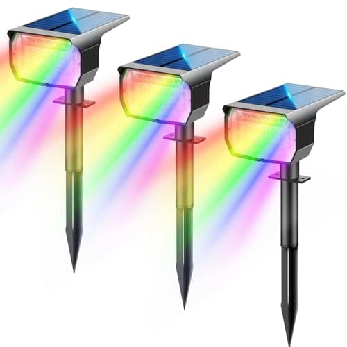 Image of LOTMOS 3Pcs Solar Spot Lights Outdoor Garden 20 LED Color Changing RGB Lights Landscape Spotlight IP67 Waterproof Wall Light Uplighters Christmas Decor for Pathway, Patio, Gate, Fence