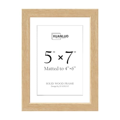 Image of XUANLUO Picture Frames-1 Pack 5x7 Picture Frame,Natural Oak Wood Photo Frames,Display 4x6 with Mat or 5x7 Without Mat,Wall and Desktop Display Ideal for Home Decor