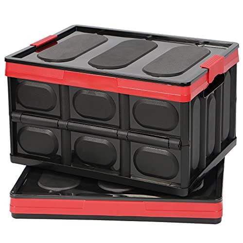 Image of Tuevob 2 Pack Collapsible Storage Boxes Shelf Crates 30L Lidded Storage Bins Plastic Tote Storage Box Container Stackable Folding Utility Crate Clothes Book Snack Shoe Grocery Holder Organizer-Black