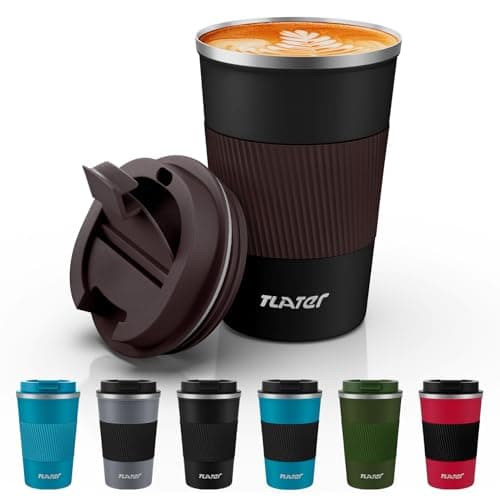 Image of Tlater 380ml Insulated Coffee Cup Travel Mug with Leakproof Lids - Double Walled Vacuum Stainless Steel Travel Coffee Mug for Hot & Cold Drinks